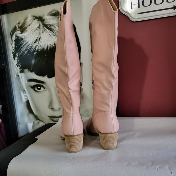 NWT POWDER PINK KNEE HIGH WESTERN COWBOY BOOTS SZ 8.5 - Picture 5 of 9